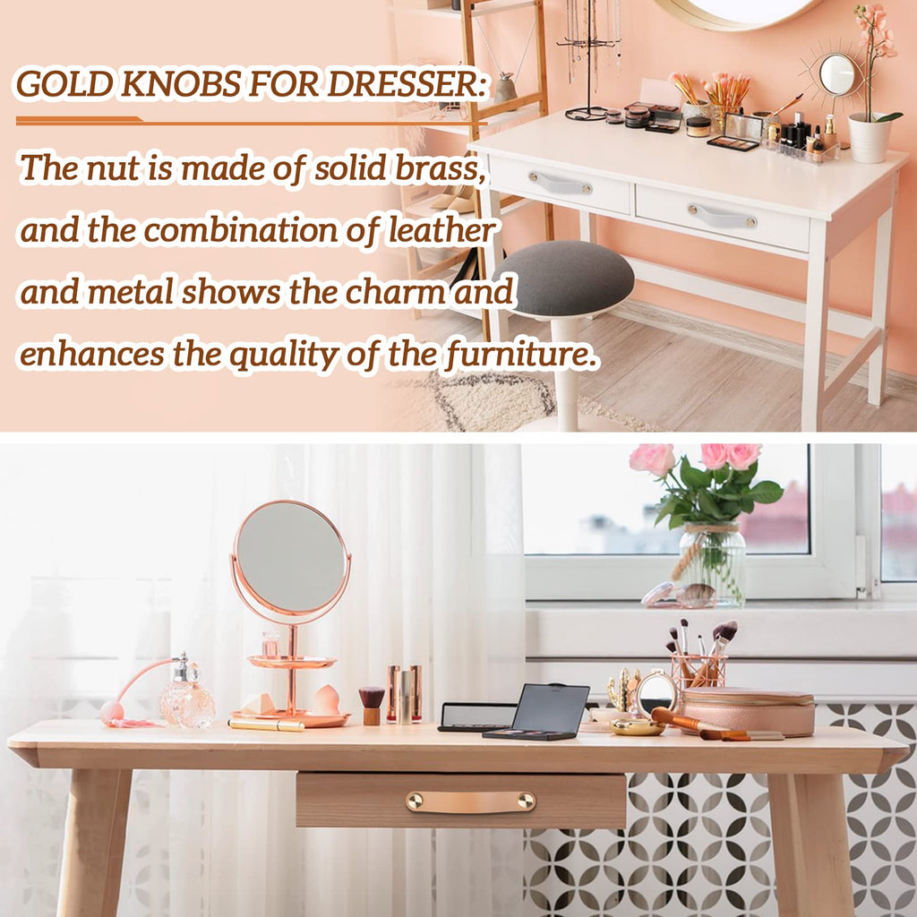 4 Pack Leather Drawer Pulls Light Coffee Cabinet Handles Single Hole Dresser Knobs Cabinet Door Handle, Faux Leather