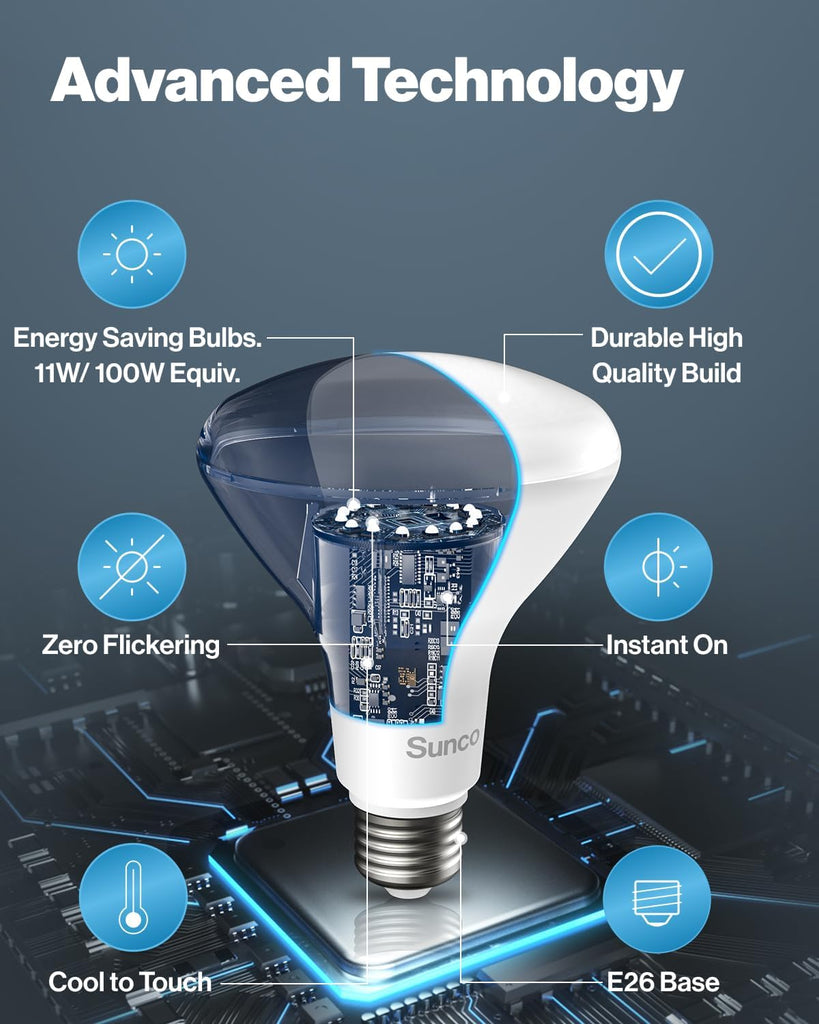 12 Pack BR30 LED Flood Light Bulbs, 11W=65W, 2700K, E26, Dimmable | 1200LM high output flood light for recessed cans