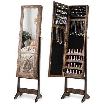 Jewelry Armoire Cabinet, Standing Jewelry Organizer with Full-length Mirror & 3 Adjustable Angles, Large Storage