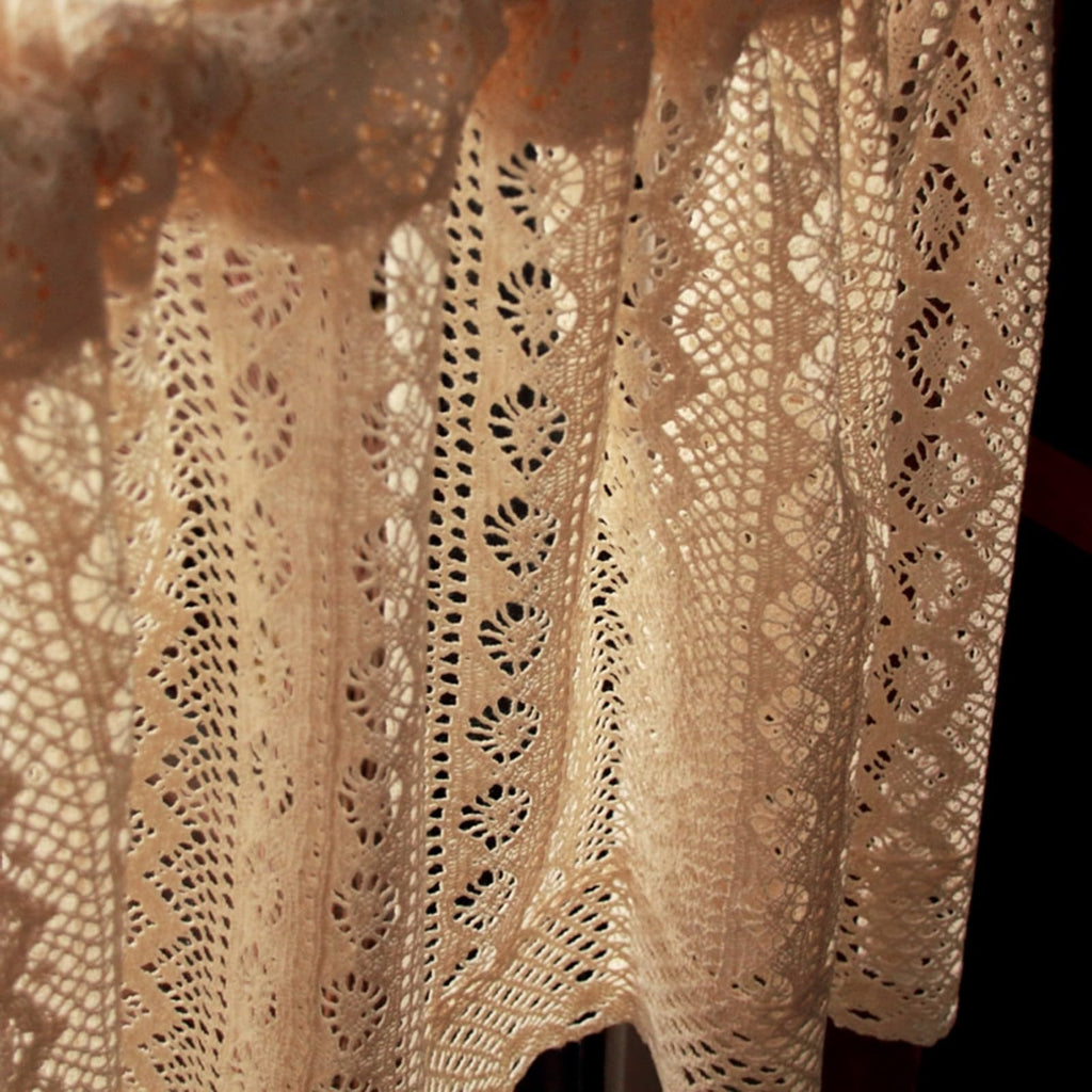 Short Curtain for Small Window Rustic Boho Cotton Geometric Hollow Crochet Lace Semi Transparent Cabinet Curtain Door