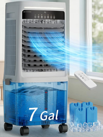 2200CFM Swamp Cooler Air Conditioner, Evaporative Cooler with Dual Water Tanks for 24H Cooling, 120° Oscillating