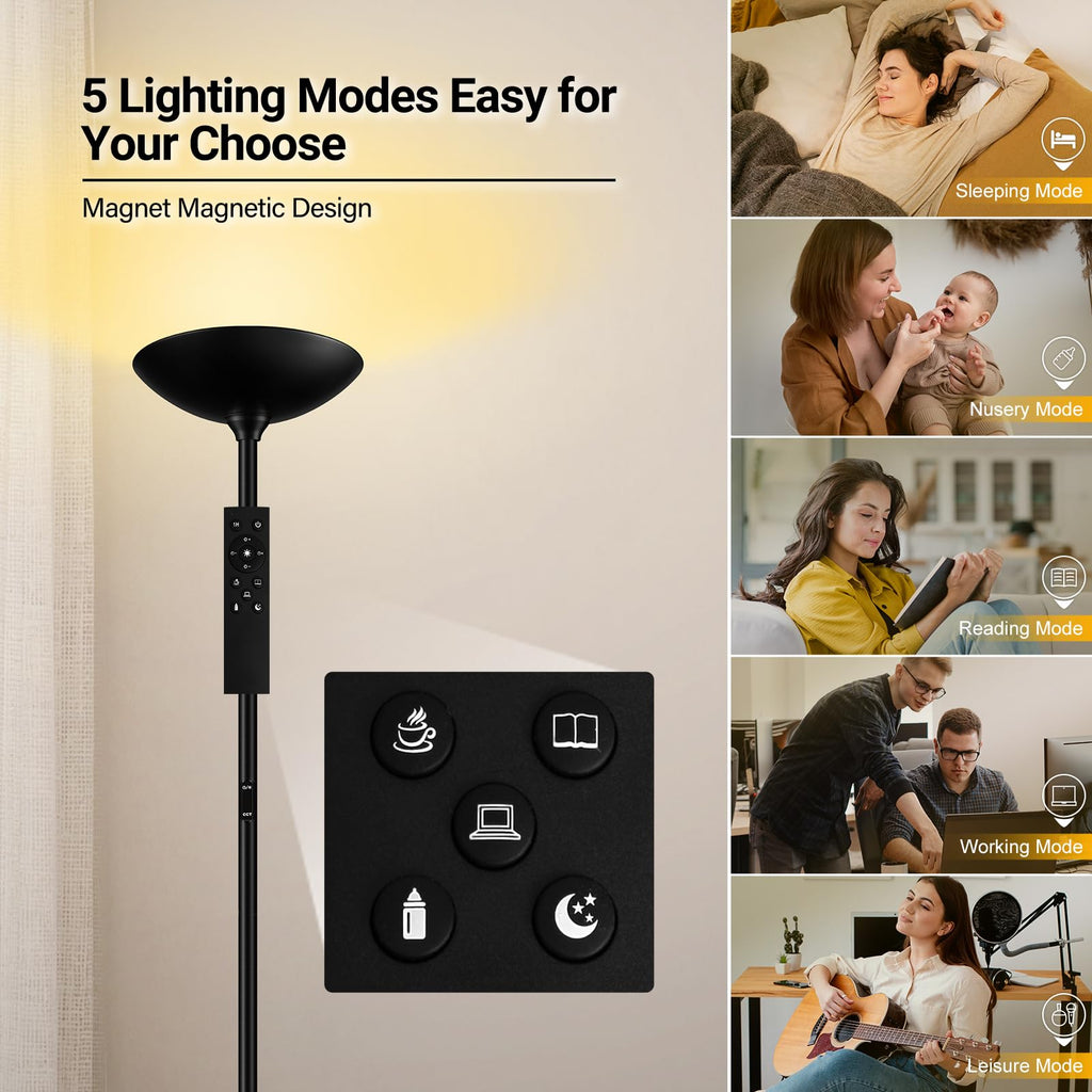 Dimmable Floor Lamp, Black, 30W LED Torchiere Standing Lamp