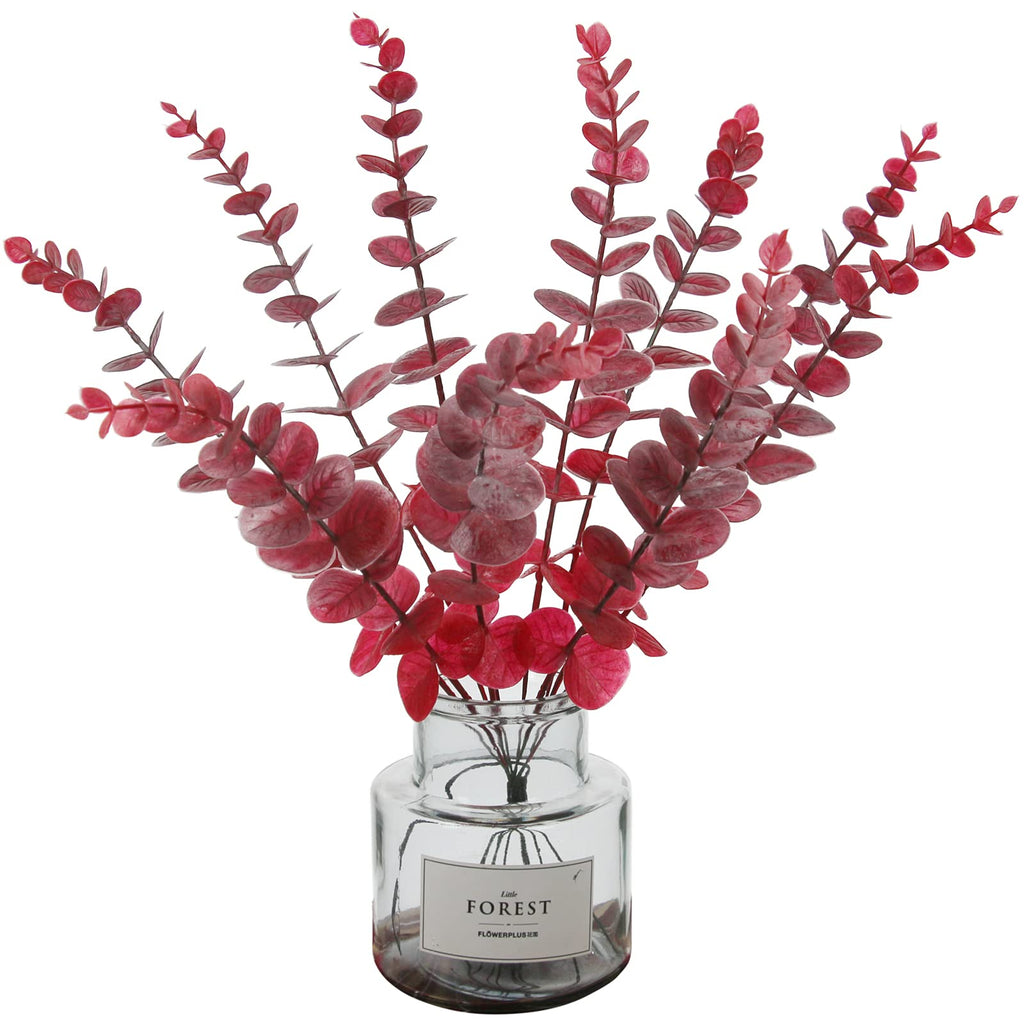 Real Touch Leaf Artificial Eucalyptus Stem Faux Eucalyptuses Wedding Bouquet Centerpiece Home Decor (26, Red)