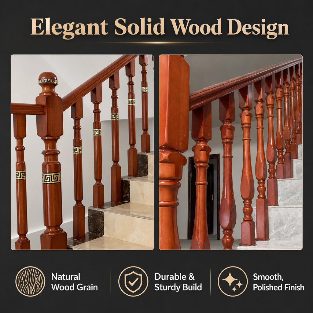 Solid Wood Baluster Newel Post for Staircase, Wood Spindles and Stair Parts with Elegant Design Improvement (Style 9)