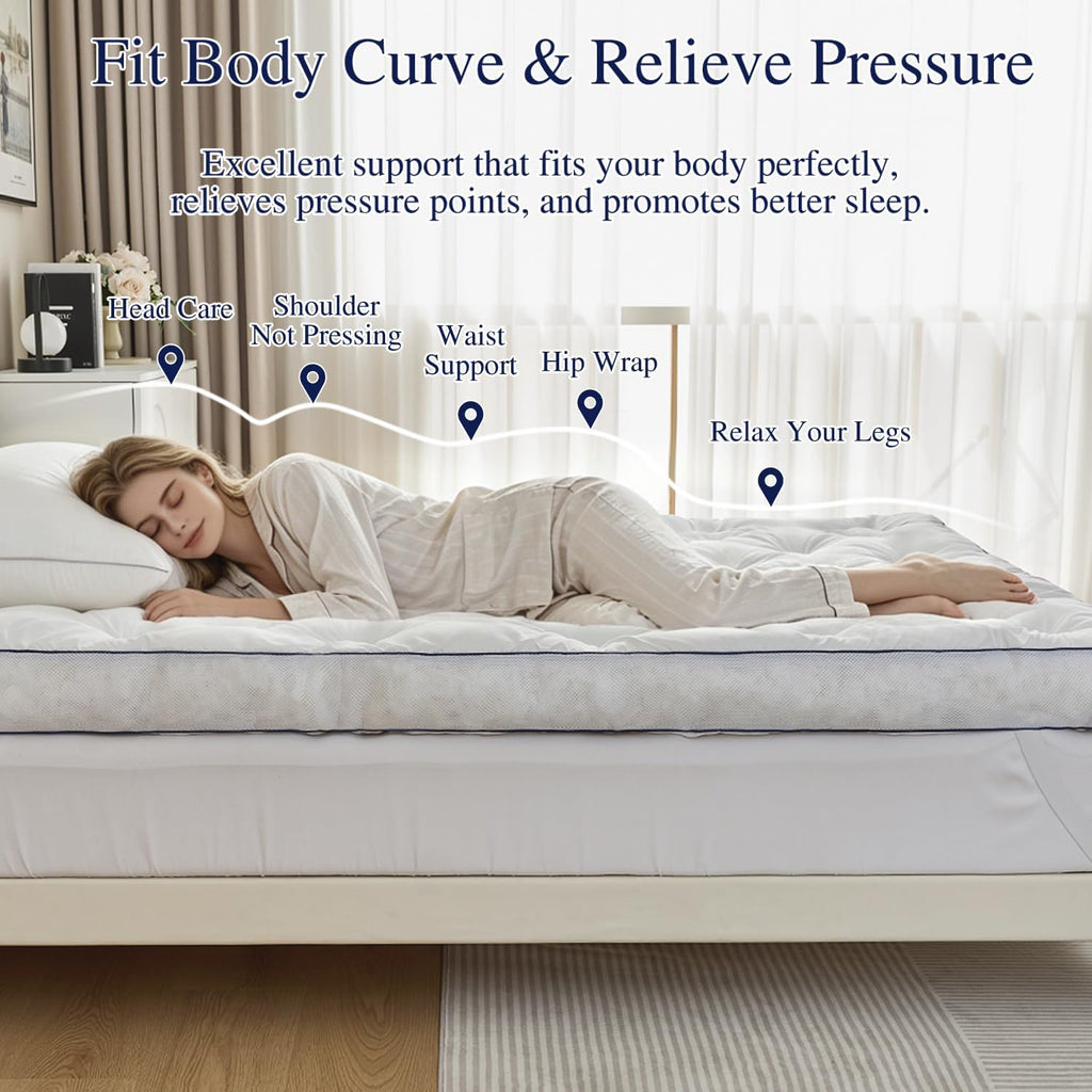 5 Inch Memory Foam Mattress Topper Queen Size, Extra Thick Supportive Pillow Top Mattress Pad, Breathable & Fluffy