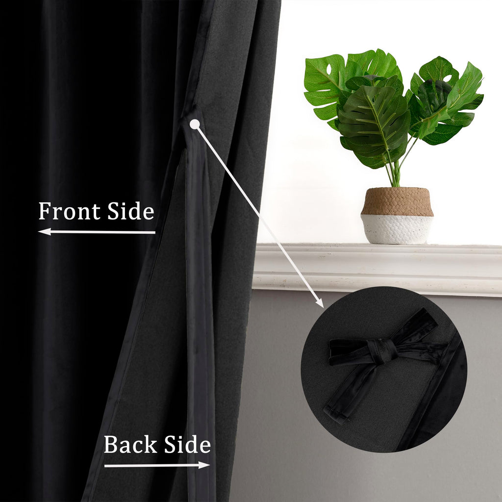 Black Velvet Blackout Curtains 108 inches, 2 Panels, 52W x 108L