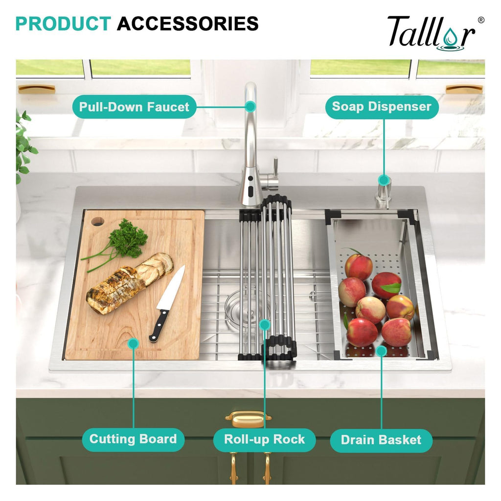 33x22 Drop Sink with Faucet Combo - 33 Inch Kitchen Sinks Drop In 16 Gauge Stainless Steel Topmount Single Bowl
