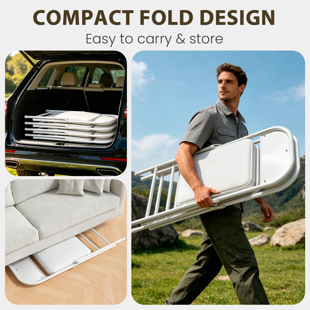 8 Pack Padded Folding Chairs, Portable Metal Foldable Chairs with Cushion, PU Leather Sturdy Indoor Outdoor Seating