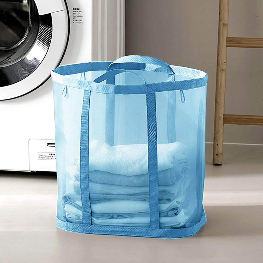 Mesh Bag with Handles, Collapsible Laundry Basket, Foldable Laundry Bag, Breathable Folding Beach Bag,Space-saving