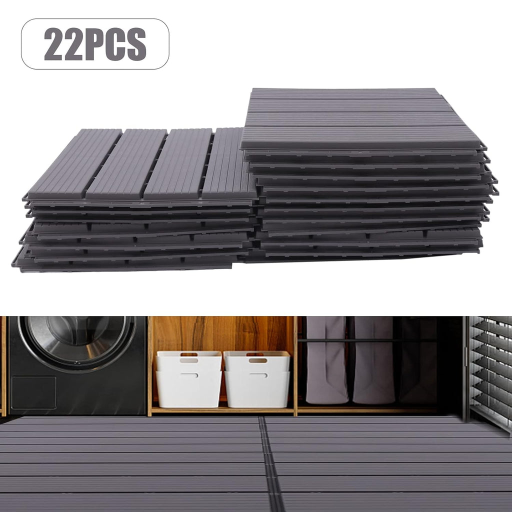22 Pack Wood Plastic Composite Patio Deck Tiles, 12"x12" Waterproof Indoor Outdoor Flooring Patio Floor Decking Tiles