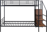 Full Over Full Metal Bunk Bed with Storage Stairs and Wardrobe, Bunk Bed for Adults/Kids/Teens, Black