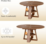 43.3in-59in Extendable Round Dining Table for 4-8 People, Modern Oval Kitchen Table with Storage Shelf & Removable