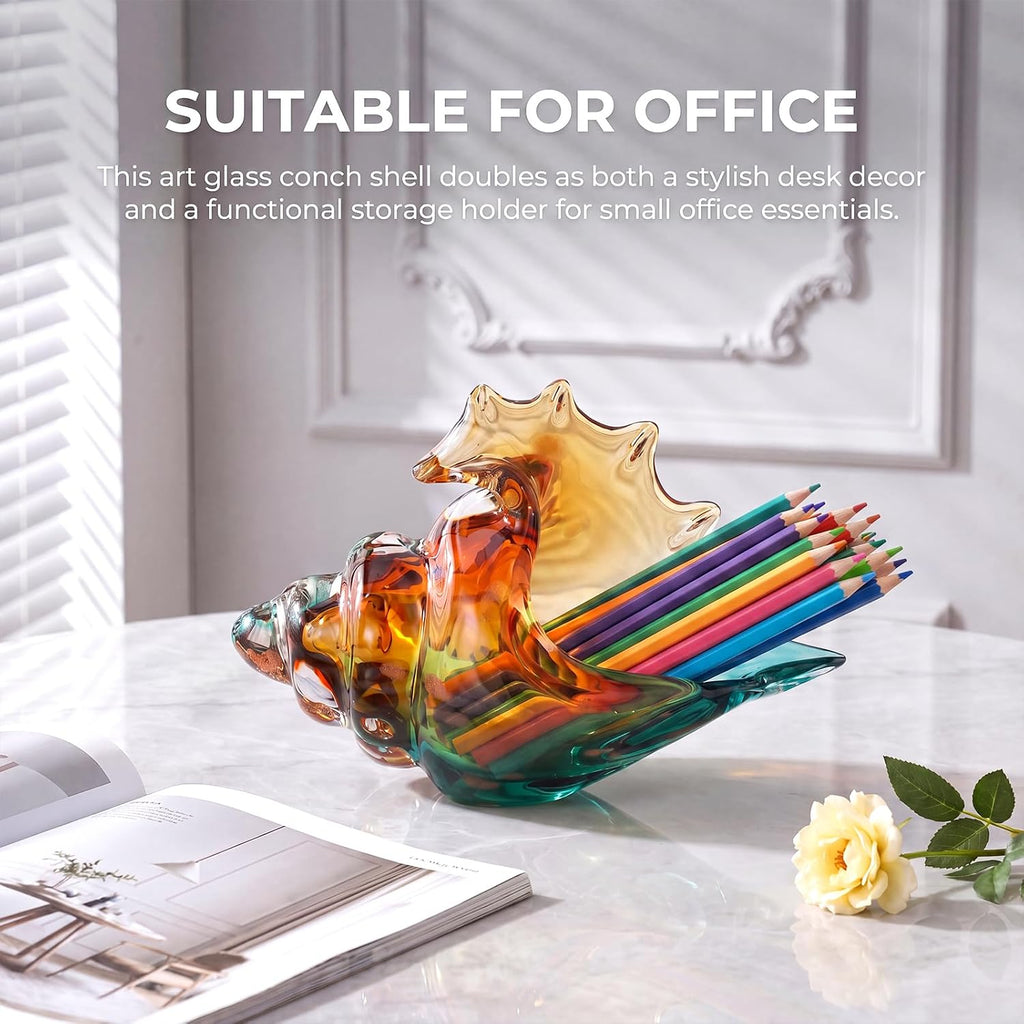 Hand Blown Glass Seashell Statue for Coastal Home Decor,Sea Shells