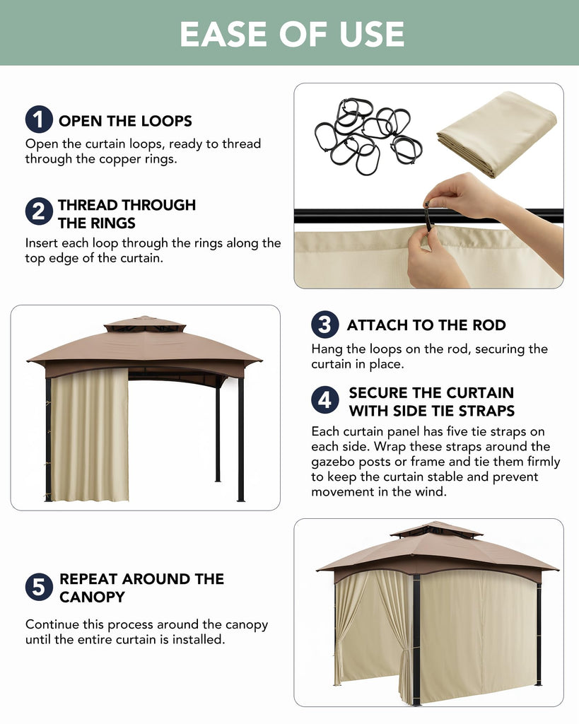 Patio Curtains Outdoor Waterproof with Zipper, 4-Panel, Cream