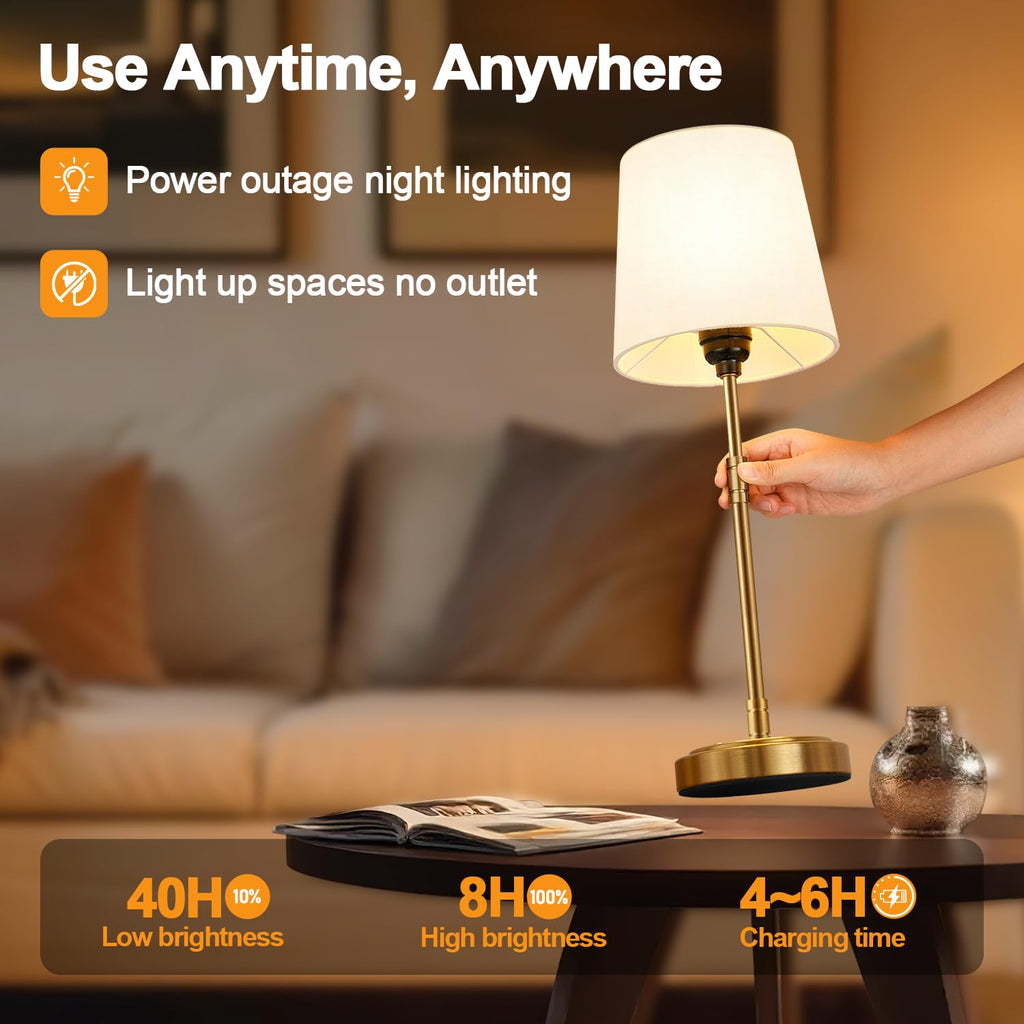 Cordless Table Lamps Set of 2 - Battery Operated Lamp with 7500mAh Rechargeable Battery, Stepless Dimmable Vintage