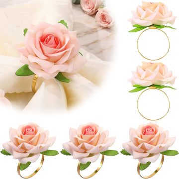 Set Mother's Day Napkin Ring Rose Flower Metal Napkin Ring Designed with Rose Serviette Buckle for Mother's Day - Set of 8