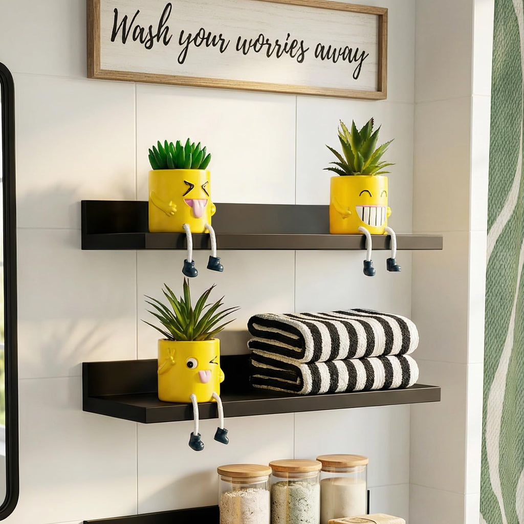 3Pcs Cute Fake Plants Small Potted Succulents with Yellow Pot, Creative Artificial Succulent Plants in Hanging Leg