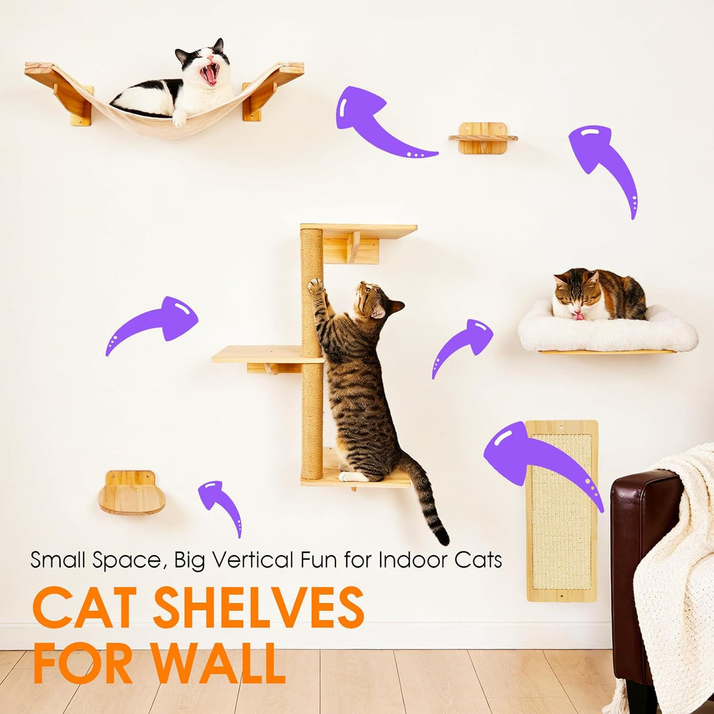 6 in 1 Cat Wall Shelves Climbing System with Sisal Scratching Perch