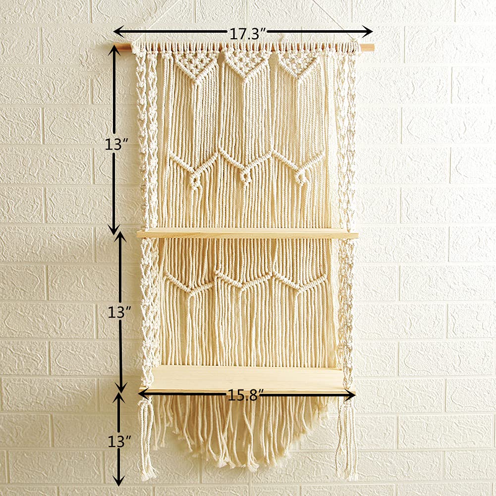 Macrame Wall Hanging Shelf - Boho Indoor Hanging Shelves for Wall - Decorative Bohemian Floating Plants Room Storage