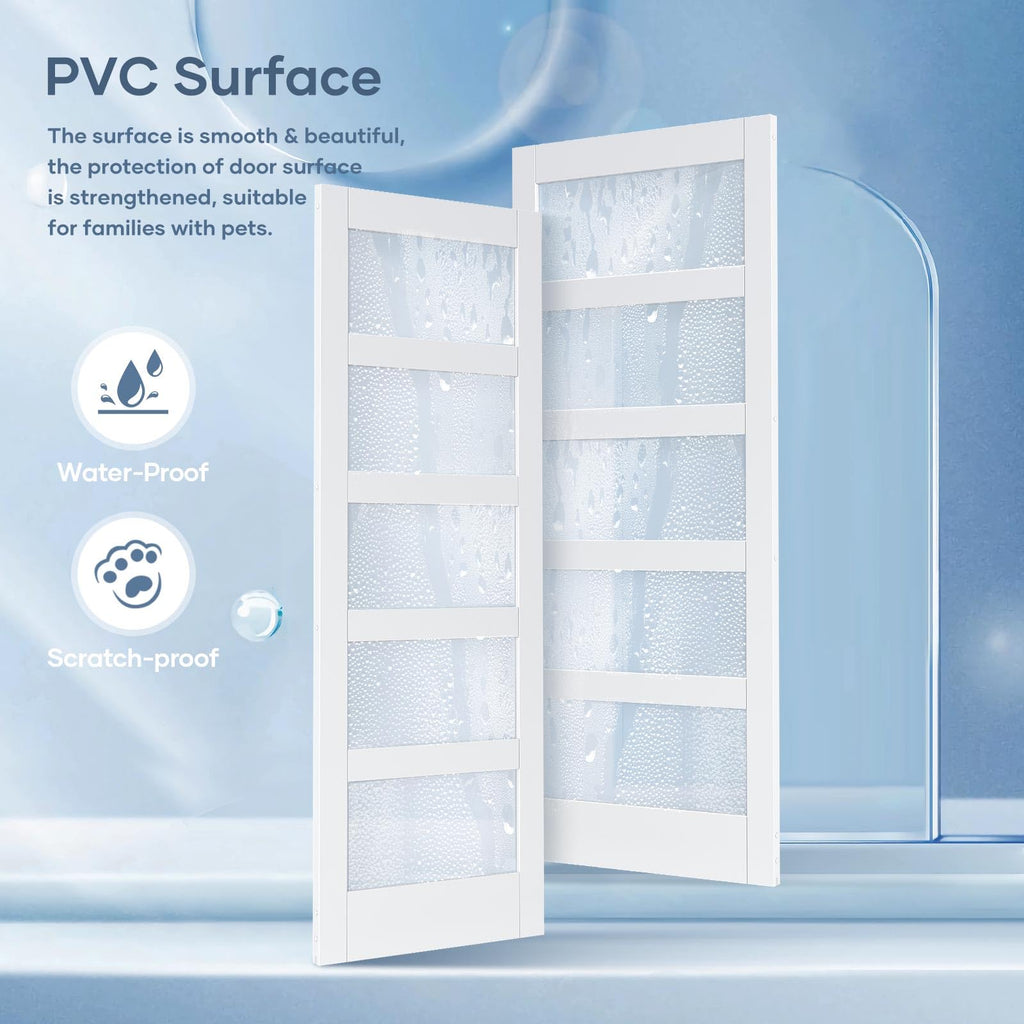 28x84 Inch Glass Sliding Barn Door Slab and 5ft Hardware Kit Included, 5 Frosted Glass, LVL Wood Panel Covered with