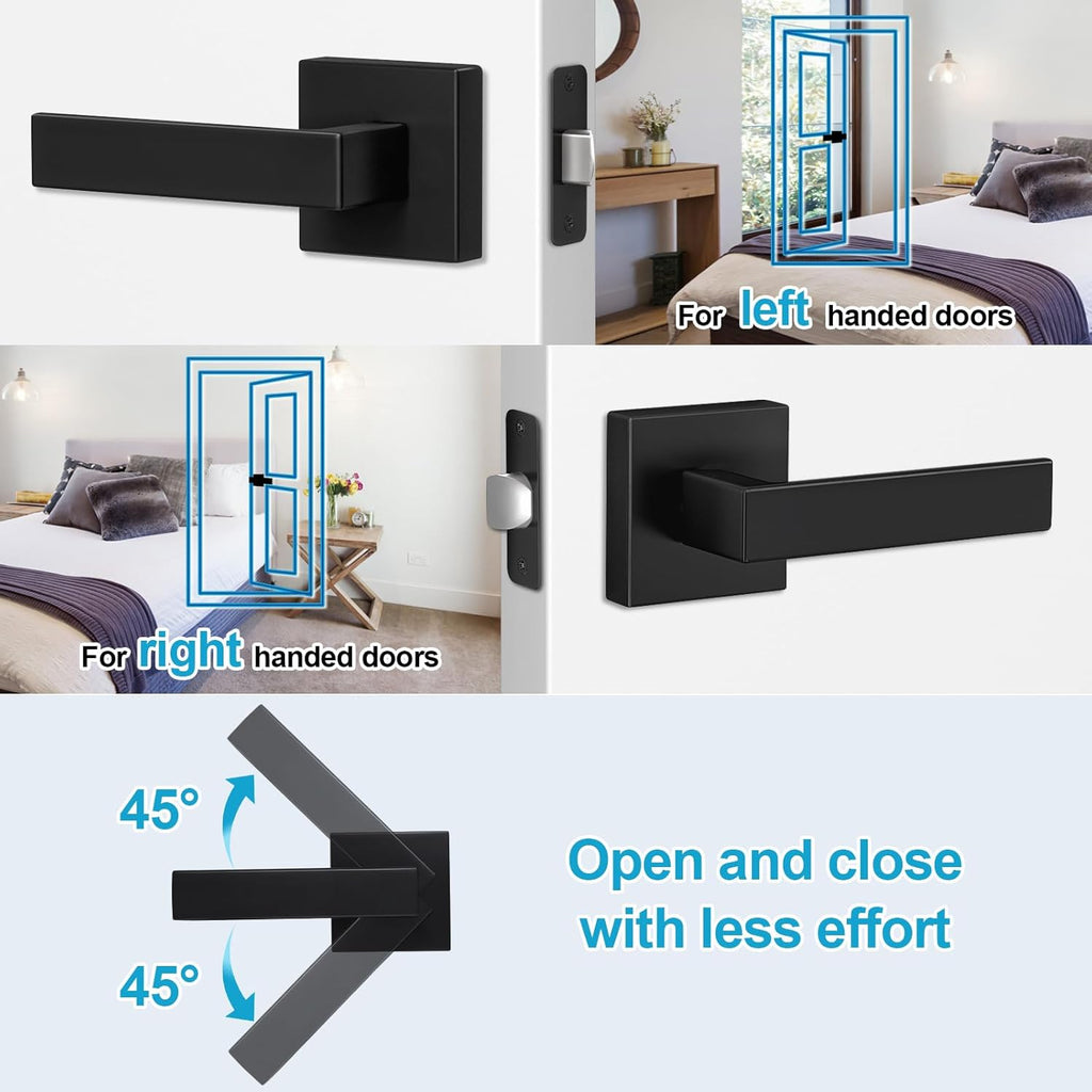 4 Pack Passage Door Knobs - Black Door Handle Interior Door Levers