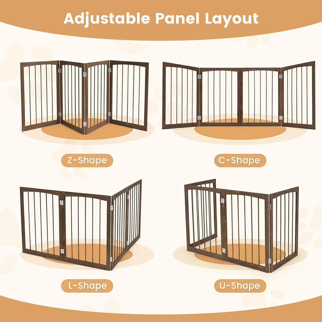 4-Panel Wooden Pet Gate, Free Standing 30-inch Foldable Dog Gate