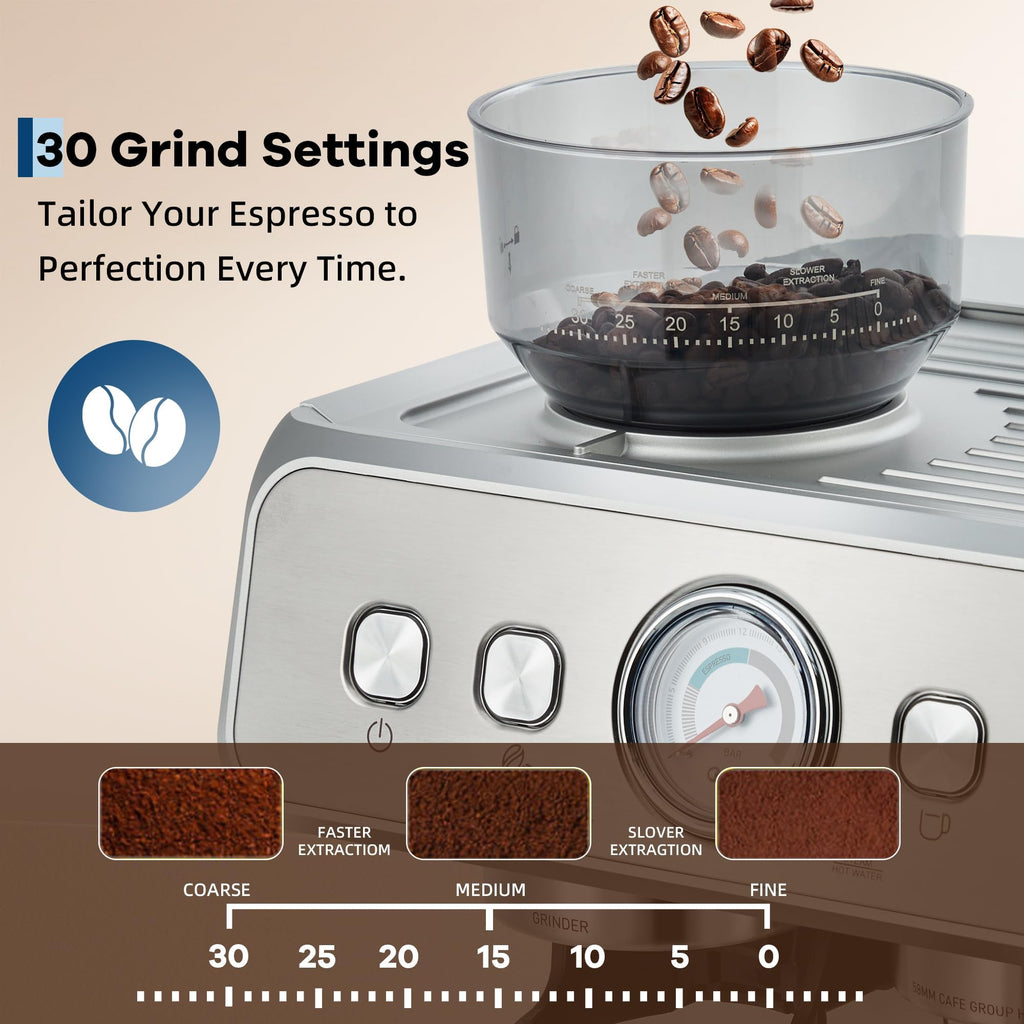 20 Bar Espresso Machine With Grinder Semi Automatic Coffee Maker