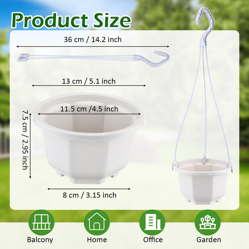 24 Pcs Hanging Planter Pot with Hook, Ceramic White, 5 Inch