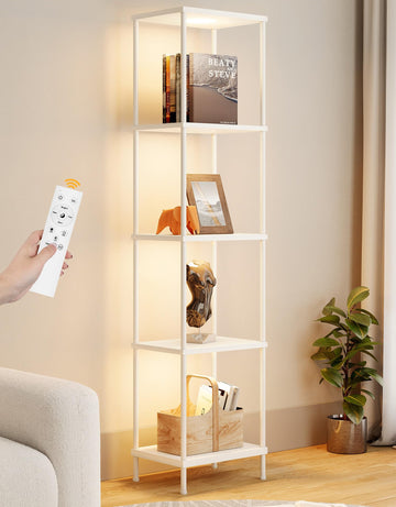 Display Shelf with RGBCW Light, Color Changing Curio Cabinet Floor Lamp with Shelves Corner Standing Column Lamp