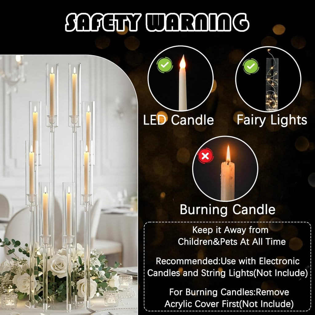 10PCS 8 Arm Acrylic Candelabra Candle Holder,Tall Clear Candlestick Holders with Shade for Tables Party Grand Event