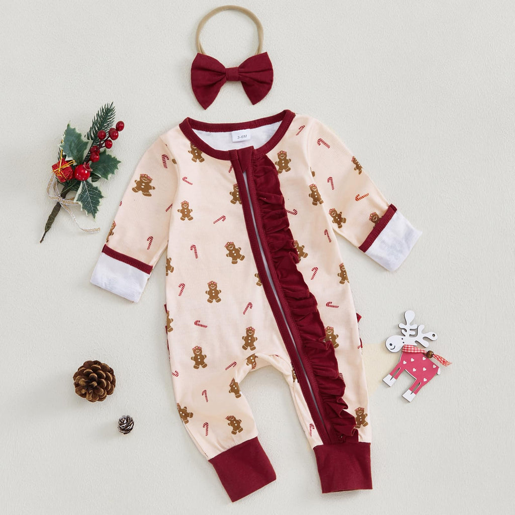 My First Christmas Baby Girl Outfit Newborn Christmas Waffle Knit Ruffle Footie Romper Jumpsuit Xmas Clothes