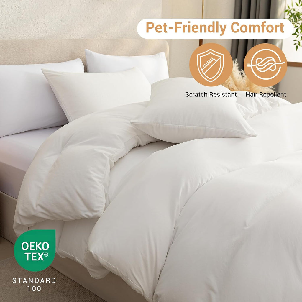 White Queen Duvet Cover Set - 3 Piece Soft Prewashed Microfiber Bedding, Breathable Comforter Cover with Zipper & 8