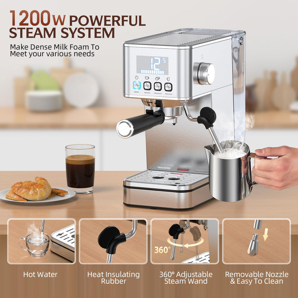 Espresso Machine 20BAR, Steam Frorther & Cold Brew, Stainless Steel