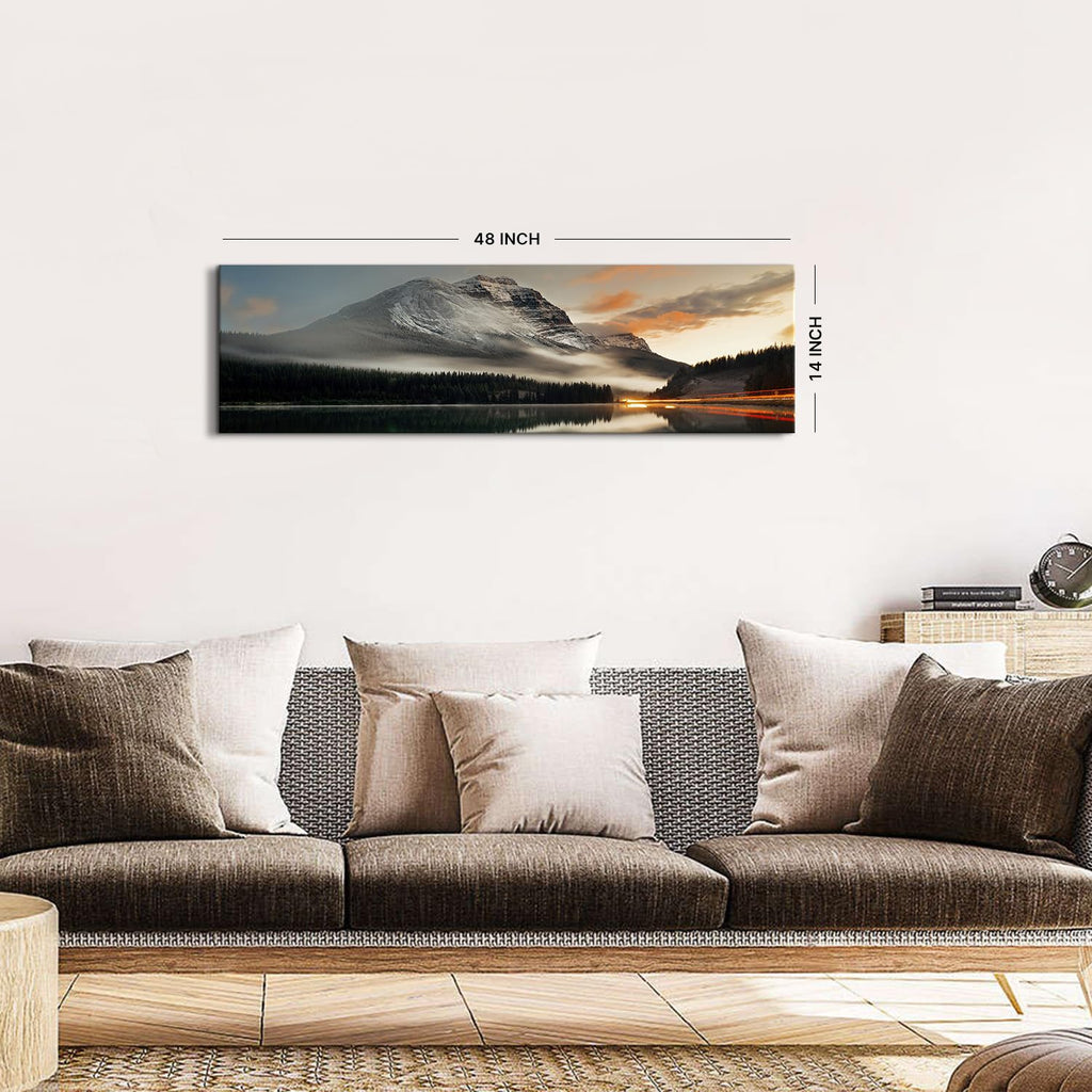 Sunset Mountain Landscape Canvas Wall Art Wall Decor 14x48" Black and White Nature Forest River Scenery Picture