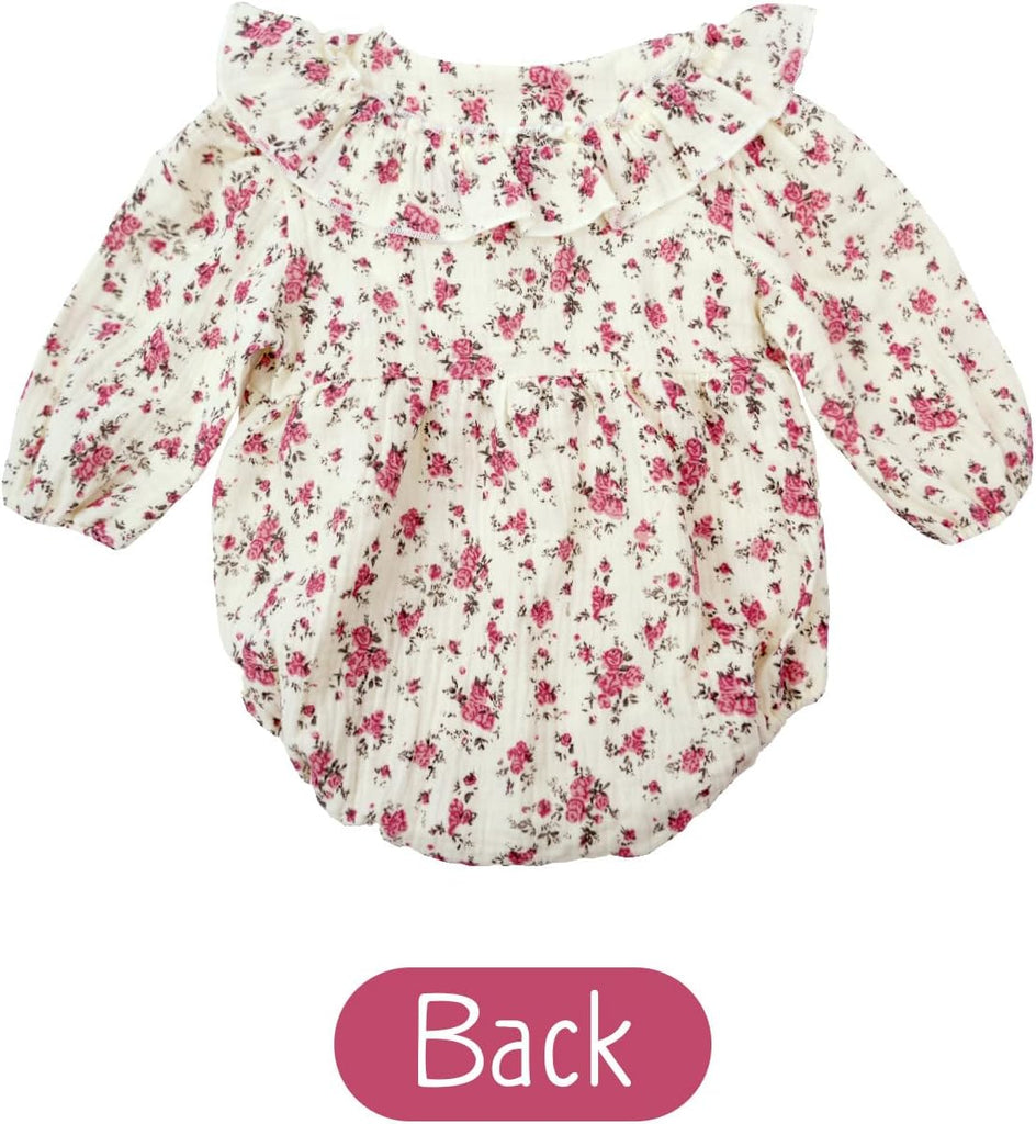Baby Girl Floral Romper Ruffle Peter Pan Collar Bubble Sleeve Bodysuit Cotton Jumpsuit One Piece Cute Baby