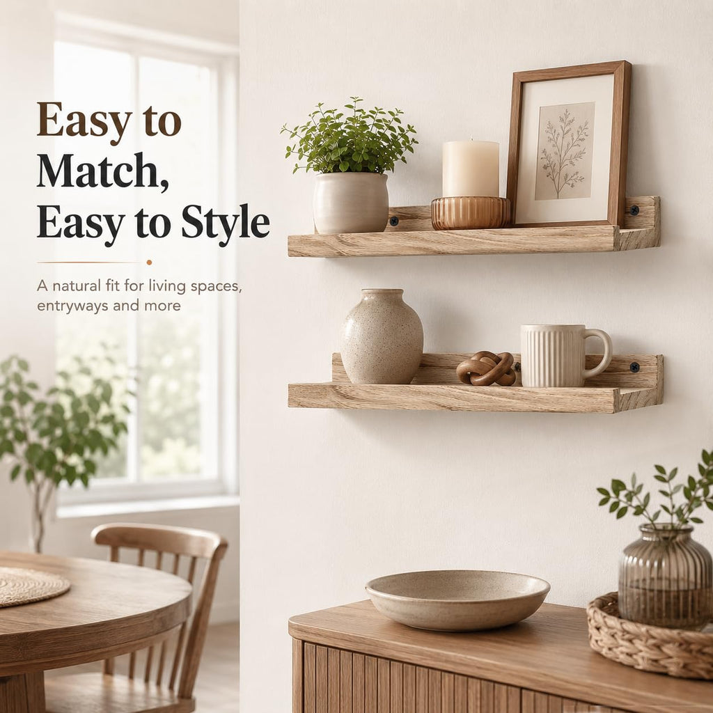 Mini Floating Shelves, Small Natural Wooden Display Wall Shelf for Picture Ledge, Natural Color, Wall Mounted, 12 x