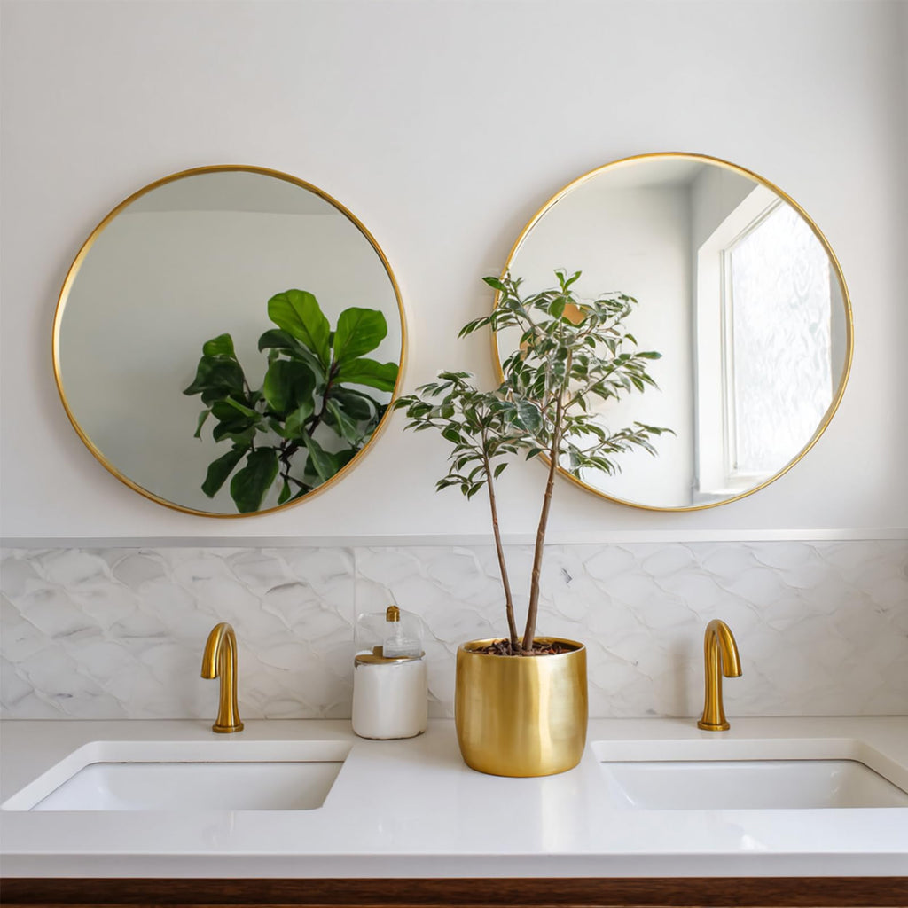 Gold Round Mirror 20 inch, 2 Pack Circle Mirror, Brushed Metal Frame