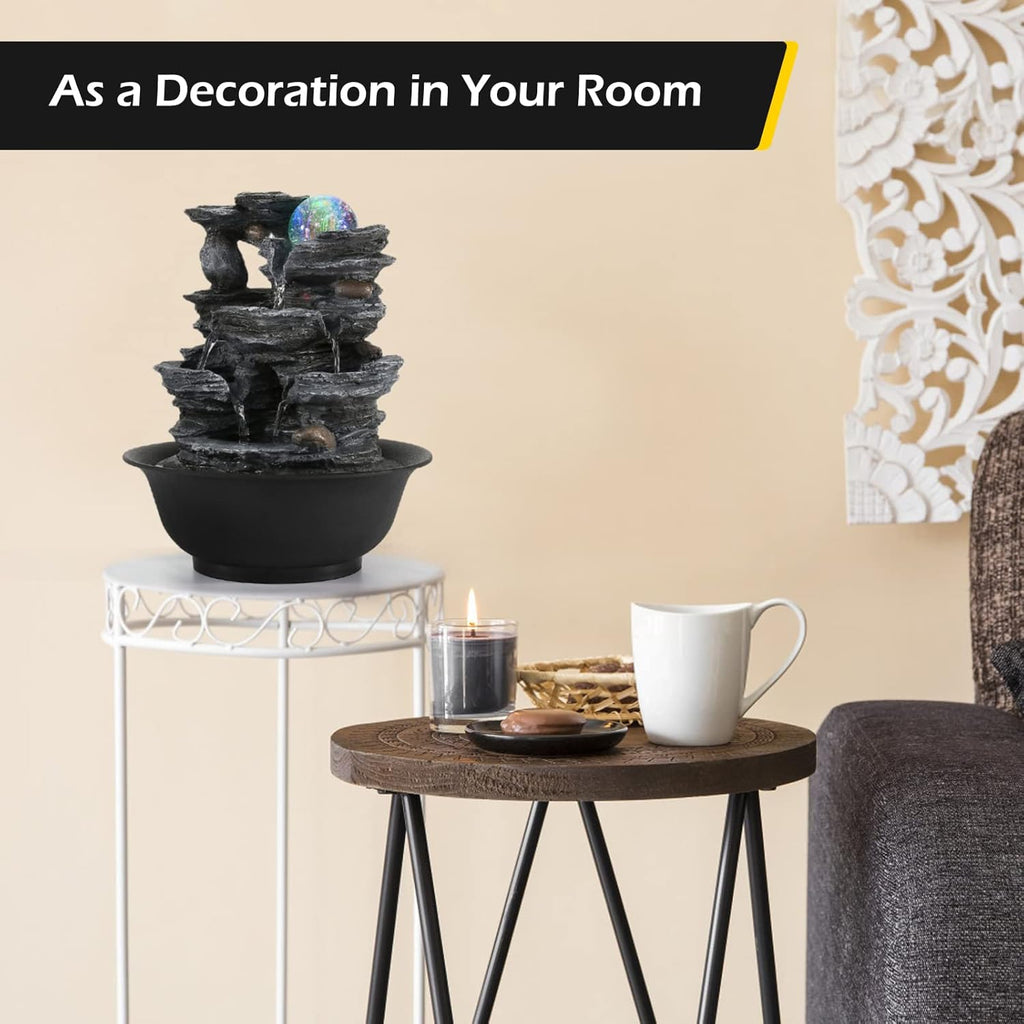 Tabletop Water Fountain Indoor Waterfalls Fountains with Colored LED Light Decorative Feng Shui Tabletop Fountain