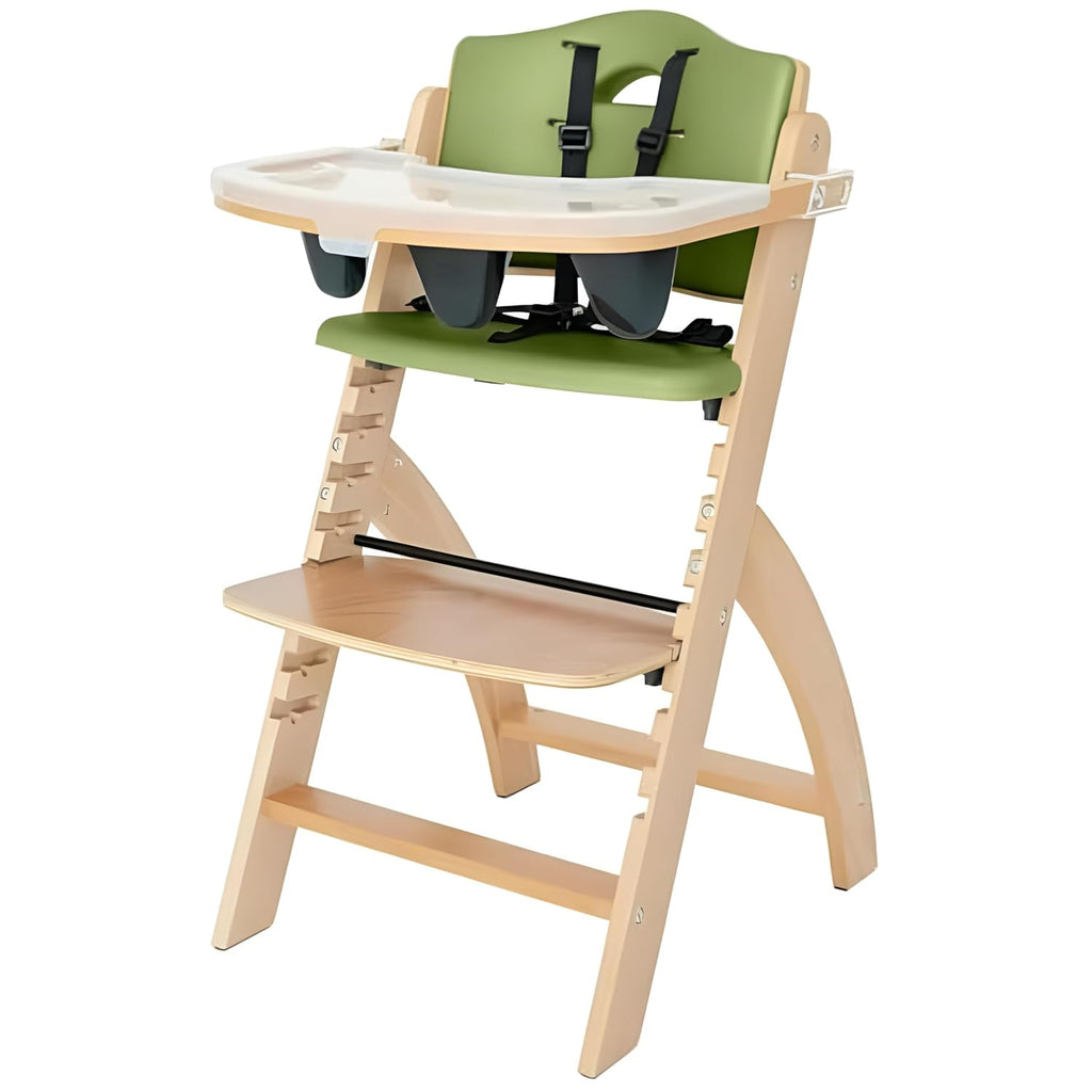 Beyond Junior Convertible Wooden High Chair with Removable Tray - Natural Olive | 3-in-1 Adjustable Highchair for