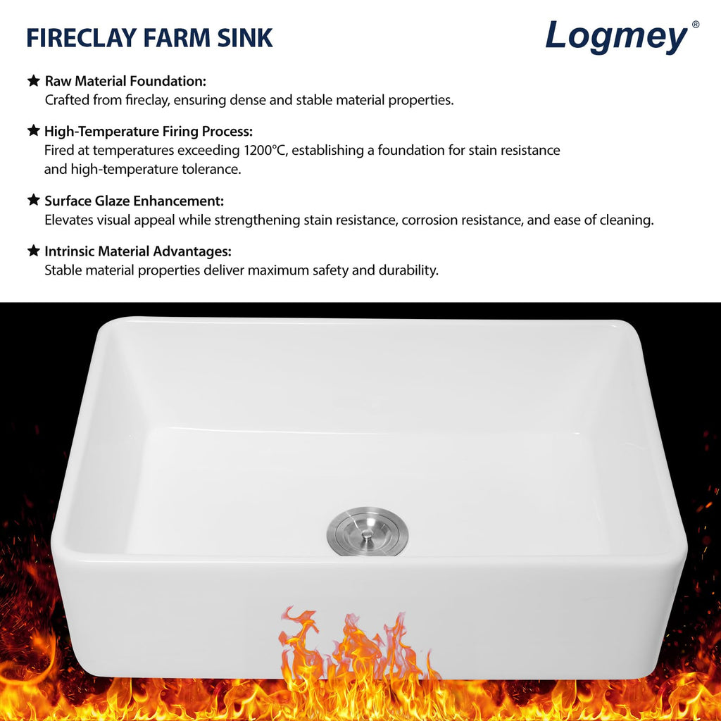 White Fireclay Farmhouse Sink 33x20x9 Inch Ceramic Apron Front Farm Sinks with Bottom Grid & Drain