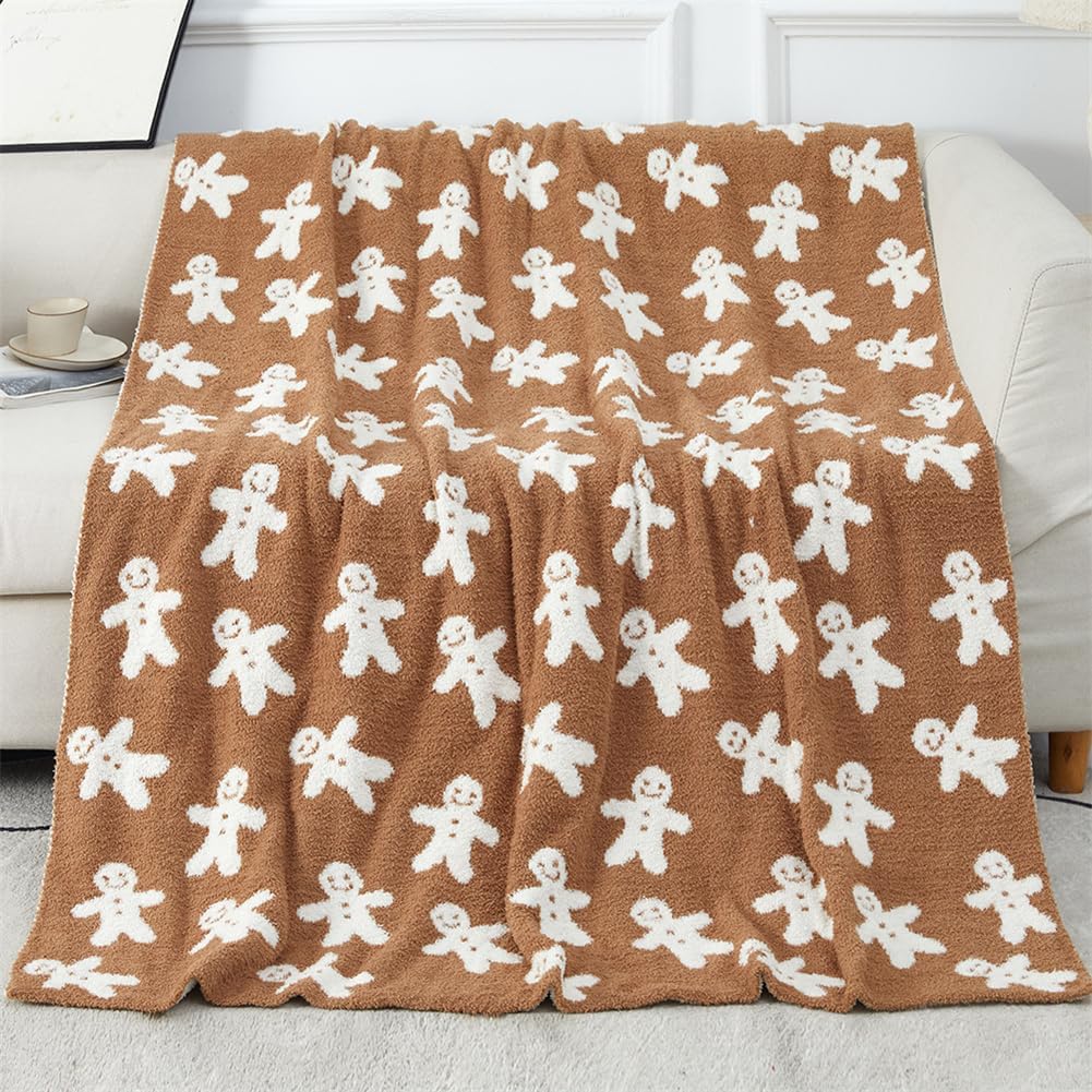 Christmas Gingerbread Throw Blanket, 50*70in Christmas Fluffy Gingerbread Man Throw Blankets, Luxury Christmas Soft