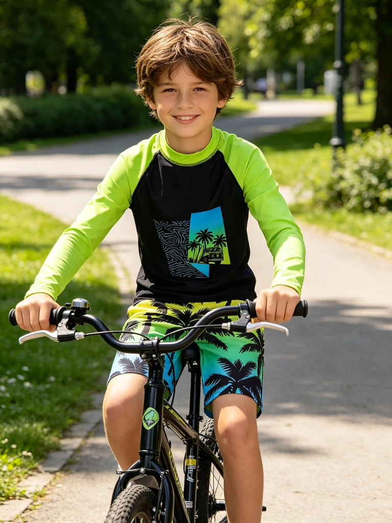 Boys Rash Guard Swim Set, UPF 50+ Swim Shirt and Trunks