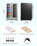 Wine and Beverage Refrigerator, 24 Inch Dual Zone Wine Cooler with Glass Door Ho