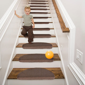 Bullnose Carpet Stair Treads Non Slip 13 Pcs, 8.7''x26'' Brown