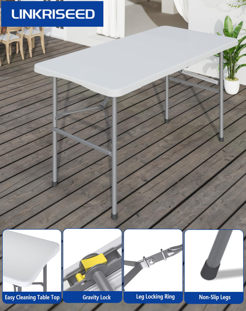 4FT White Folding Table for Camping, Parties, Meeting, 2 Pack