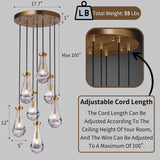 Raindrop Pendant Lights Kitchen Island Teardrop Gold Hanging Light Fixtures Clear Solid Glass Pendant Light Modern Chandeliers for Dining Room Porch Corridor Living Room (7-Light) A121-B0CJF625HL
