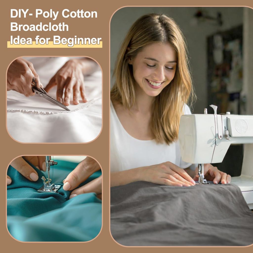Cotton Polyester Broadcloth Fabric 57" Wide by The Yard Soft, Lightweight & Breathable Material for Sewing, Lining