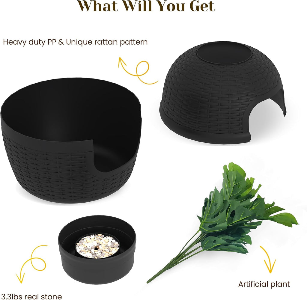 Large Cat Litter Box, Hidden Litter Box with Faux Plant, Heavy Duty Litterbox Enclosure Furniture with Rattan