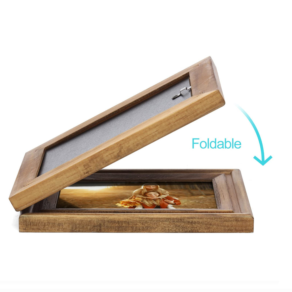 Horizontal 4X6 Picture Frames Double Hinged Wood Folding Photo Frames with Real Glass Front Fit for Desktop or