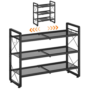 Expandable Shoe Rack for Closet, 3-Tier Metal Black Shoe Organizer